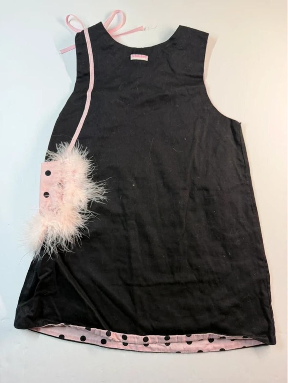 The Bailey Boys Reversible Black Pink Polka Dot Feather Jumper Dress Size 3T